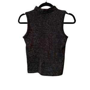 LC Couture Women's Size M/L Black Sparkle Mock Neck‎ Sleeveless Top